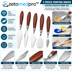 5 Piece Stainless Steel Painting Knife Spatula Palette Knife Set 5in Wood Handle Silver Brown Jewelry <b>Welding</b> DIY Sample Making - Product Image 2