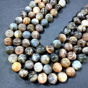 ลูกปัดมูนสโตนสีดำธรรมชาติ รูปทรงกลมเรียบเนียน คุณภาพเยี่ยม มูนสโตนเรนโบว์ ร้อยเป็นเส้นยาว 15.5 นิ้ว - Product Image 1