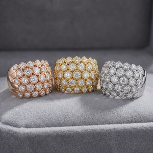 Architectural 18K Solid Yellow Gold Diamond <b>Dome</b> <b>Ring</b> Honeycomb Hexagon Cluster Wide Band For Self-Reward Luxury Gift - Product Image 4