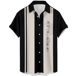 Custom Design Floral Print Men's Soft Hawaiian Short Sleeve Satin <b>Bowling</b> Shirts Breathable Crocheted Polyester Beach Wear - Product Image 1