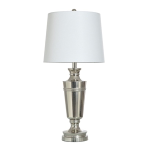 Sleek design Polished Chrome <b>Table</b> Lamp Elegant <b>Bedside</b> Nightstand Light White Fabric Shade Modern Metal Desk Lamp Bedroom Hotel - Product Image 1