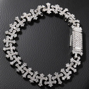 RIZTA JEWEL Unisex Christian 925 Silver Rhodium Plated <b>Cross</b> Moissanite Brilliant Cut Statement Bracelet Hiphop Party Everyday - Product Image 6
