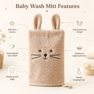 Guante de Lavado Bordado con Diseño de Animales, Paño de Felpa Suave para Baño de Bebés, Ideal para Boutiques, Tiendas de Regalos, Guarderías y Surtidos de Artículos para Bebés - Product Image 3