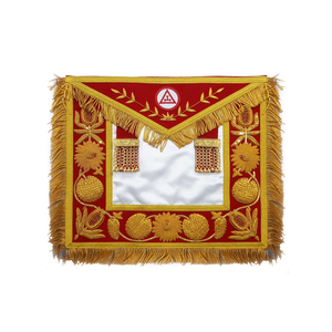 Traditional Grand Royal Arch Chapter <b>Apron</b> Red <b>White</b> Gold Embroidered Floral Pattern with Fringe Excellent Craftmanship - Product Image 1