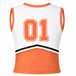 Ensemble d'uniforme de cheerleading orange, haut sans manches à col en V, jupe plissée, pour équipe sportive, performance de danse, entraînement, compétition - Product Image 4