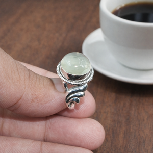 Natural Prehnite Gemstone <b>Ring</b> 925 Sterling Silver Handmade Vintage Style Oval Cabochon Healing <b>Crystal</b> Jewelry Gift for Women - Product Image 5