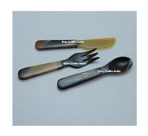 Juego de utensilios para ensalada de cuerno natural estilo americano, cuchara para postre, cuchillo, tenedor para frutas, ecológico, apto para lavavajillas, multifunción, India - Product Image 1