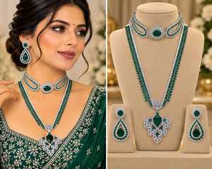 Elegante Conjunto de Collar de Doble Capa con Piedras AD, Gargantilla Brillante de Diamantes Americanos y Collar Largo con Pendientes Colgantes a Juego al por Mayor - Product Image 3