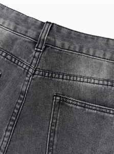 Jean droit gris déchiré pour homme, pantalon en denim délavé, pantalon décontracté usé - Product Image 5