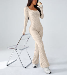 Nouvelle Collection 2026 : Combinaison de Sport Femme Sans Manches Côtelée Sans Couture, Personnalisable avec Logo, pour Gym, Entraînement et Yoga, Coupe Évasée, Très Respirante et Élastique - Product Image 4