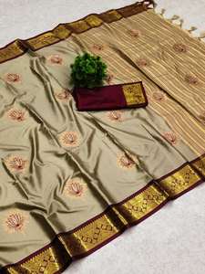 Fabulous Lichi Cotton Silk Viscose Rayon Casual <b>Saree</b> <b>Blouse</b> Piece Indian Women Party Wedding Wear Multi Color Low Price 73513 - Product Image 3