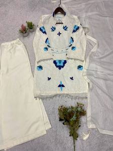 THIS WEDDING SEASON WEAR OUR BEAUTIFUL EMBROIDERED WITH CUT WORKED <b>TOP</b> , PLAZZO WITH DUPATTA abaya dress pakistan suits kurtas - Product Image 3