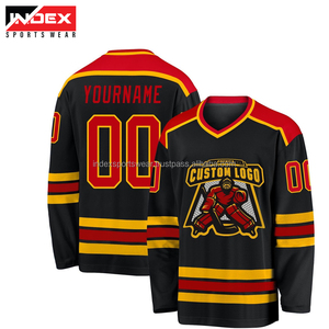 Maillot de hockey sur glace pour homme, bleu, rouge et blanc, manches longues, col en V, sublimé, évacuant l'humidité, coupe classique, vêtements de sport pour adultes - Product Image 5