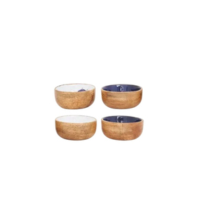 Ensemble de bols de service en bois de manguier écologiques faits à la main avec incrustations en émail, 3 pièces décoratives pour collations et salades, pour la maison et la cuisine - Product Image 2