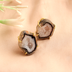 Black geode druzy <b>stud</b> <b>earring</b> prong setting handmade post back <b>stud</b> <b>earring</b> halved <b>crystallize</b> geode <b>stud</b> <b>earring</b> for her - Product Image 3