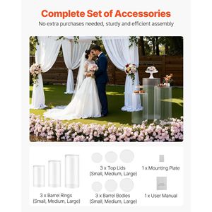 Supporto per Fiori da Matrimonio, Set da 3 Pezzi, 60/75/90 cm, Cilindro con Base e Coperchio in Acrilico Trasparente, Espositore da Tavolo - Product Image 5