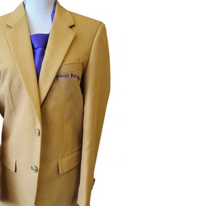 Blazer homme Divine Nine, beige, simple boutonnage, col à revers, coupe droite, tissu peigné 100% polyester, logo brodé sur le devant - Product Image 5
