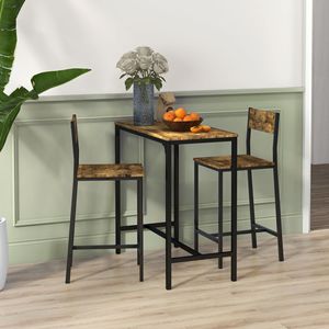 Industrial Style 3-Piece Pub <b>Dining</b> Set Rustic Brown Counter Height Table and Bar <b>Stools</b> for Small Spaces - Product Image 6
