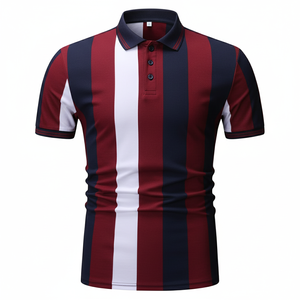 Camiseta Polo a Rayas Verticales, Algodón y Poliéster, Corte Ajustado, Manga Corta, Transpirable, Informal, de Verano, OEM - Product Image 3