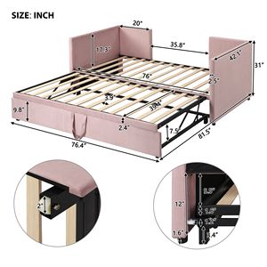 Divano letto estraibile singolo (Twin Size) rosa con design elegante e imbottitura in tessuto - Product Image 6