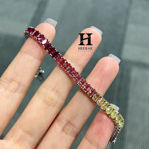 Pulsera de tenis de zafiro arcoíris en oro blanco de 14K con diamantes cultivados en laboratorio multicolor para mujer - Product Image 1