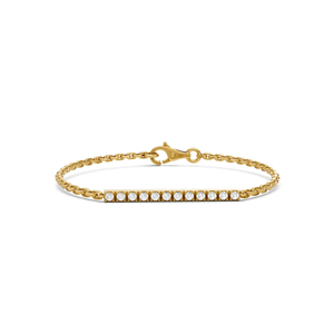 10K <b>Solid</b> <b>Gold</b> Rhodium Plated IGI Certified Lab Grown Diamond Bar Chain Bracelet Brilliant Cut Minimal Women's Jewelry Party - Product Image 1
