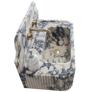 Design moderno Backsplash scanalato anteriore intagliato a mano lavandino Calacatta Viola a coste 3 lati in marmo <span class=keywords><strong>da</strong></span> <span class=keywords><strong>appoggio</strong></span> lavabo - Product Image 3