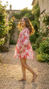 Vestido Mini de Gasa con Estampado Floral, Cuello en V, Corte Holgado, Manga con Volantes, Vestido Casual de Verano para Mujer, Hermoso Estampado, Cómodo - Product Image 2