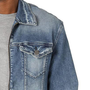 OEM <b>Custom</b> Premium <b>Denim</b> <b>Jacket</b> Casual Waterproof Breathable Embroidered Button Fly Stonewashed Distress Professional Fades - Product Image 4