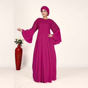 Vestido Maxi Kaftan de Rayón con Bordado Chikankari Schiffli, Moda Islámica Árabe de Dubái, Manga Holgada, para Mujer, Eid, Talla Grande - Product Image 3