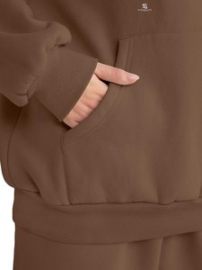 Conjunto de Sudadera y Pantalones de Felpa de Algodón de Color Liso para Mujer, Estilo Oversize, Casual, para Invierno, Ropa de Estar por Casa, Ajuste Holgado, Manga Larga - Product Image 6