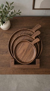 HASAN CRAFT HC-0006 Ensemble de plateaux de rangement en bois avec poignée, empilables, design minimaliste, organisateur de vaisselle sur pied, verni - Product Image 2