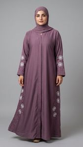 Abaya bleu marine brodée géométriquement, manches longues, longueur ras du sol, robe modeste pour femme, grande taille, style Moyen-Orient, usage quotidien - Product Image 6