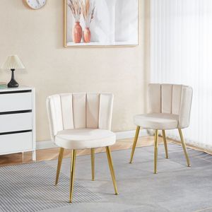 Set di 2 Sedie da Pranzo Moderne Bianche con Schienale in Velluto Confortevole e Gambe in Tubo di Ferro Color Oro per Sala da Pranzo - Product Image 1