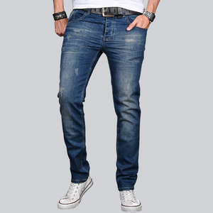 Jeans en denim mi-lourd pour hommes, coupe droite, en coton/élasthanne, avec fermeture éclair personnalisée à l'ourlet, style urbain, respirant et écologique, vente en gros - Product Image 6