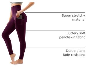 High Waist Seamless Yoga Leggings Women Solid Color Full Length With Pockets Four Way Stretch Spandex Nylon Pants - Product Image 2