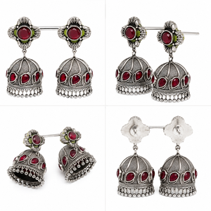 Pendientes Jhumka Clásicos de Latón Oxidado con Acabado Antiguo, Zirconia en Forma de Campana, Cúpula Pesada y Engaste de Bisel para Mujer, Venta al por Mayor - Product Image 6