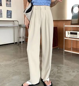 Pantalon taille haute pour femme, couleur unie, coupe droite décontractée, jambe large, printemps-automne - Product Image 1