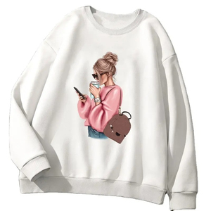 Sweat-shirt tendance pour femme, col rond, manches longues, noir, en coton tricoté, décontracté, pour l'automne, avec imprimé sur le devant - Product Image 3
