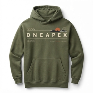 Sweat à capuche vert olive personnalisé pour homme, motif montagne, streetwear outdoor, mode, vêtements en gros OEM ODM - Product Image 1
