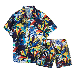 Men's Summer Floral Printed Casual He-Man 2pcs Set Fast Dry Short Sleeve Plus Size Shirt & Shorts with Custom Logo Woven Weave - Product Image 6