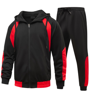 Men's Black Red Color Block Fleece Tracksuit <b>Pants</b> Elastic Waist Side Pockets Casual Winter Wear Regular Fit Full Length - Product Image 1