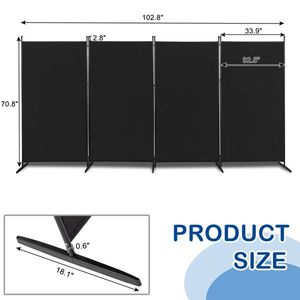 6FT 4-Fold 160g Polyester Fabric Plastic Foot Carbon Steel Frame Black Foldable Screen for Office Partitions - Product Image 4
