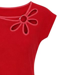 Customized <b>Red</b> Women Flower Neck Short Sleeve Casual T Shirt Soft Stretch Breathable Summer Fashion Blouse Elegant Daily Wear - Product Image 5