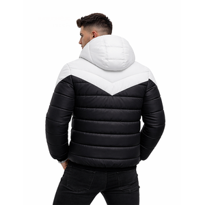 Chaqueta acolchada con capucha blanca y negra para hombre, abrigo acolchado cálido de invierno, ropa exterior ligera con cremallera - Product Image 5