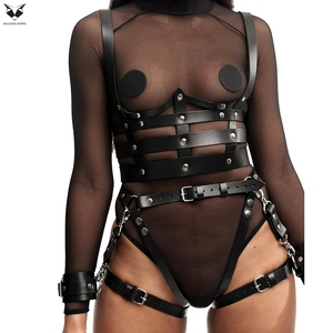 2026 OEM Supplier Women Fetish Club Wear PU Leather Full Body Harness Adjustable <b>Waist</b> Belt Buckle Thigh <b>Chain</b> Collar Custom - Product Image 5
