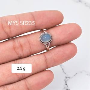 Anillos de Plata de Ley 925 con Calcedonia Azul, Anillo de Banda Dividida con Gema, Joyería Fina Hecha a Mano - Product Image 1