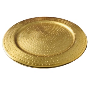 Luxury Gold <b>Metal</b> Charger Plate with Embossed Mosaic Pattern Decorative <b>Grid</b> Texture Underplate for Wedding Banquet Event Table - Product Image 1