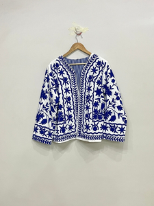 Tela de Algodón Tejida Ecológica con Patrón Floral Acolchado y Bordado Aari Vintage, Manga Corta Estilo Boho para Otoño/Invierno - Product Image 2