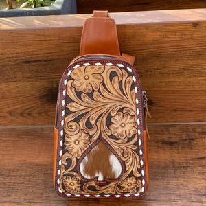 Riñonera cruzada de cuero Floral, diseño de pelo occidental de piel de vaca genuina, bolso de hombro con forro de nailon a la moda - Product Image 2